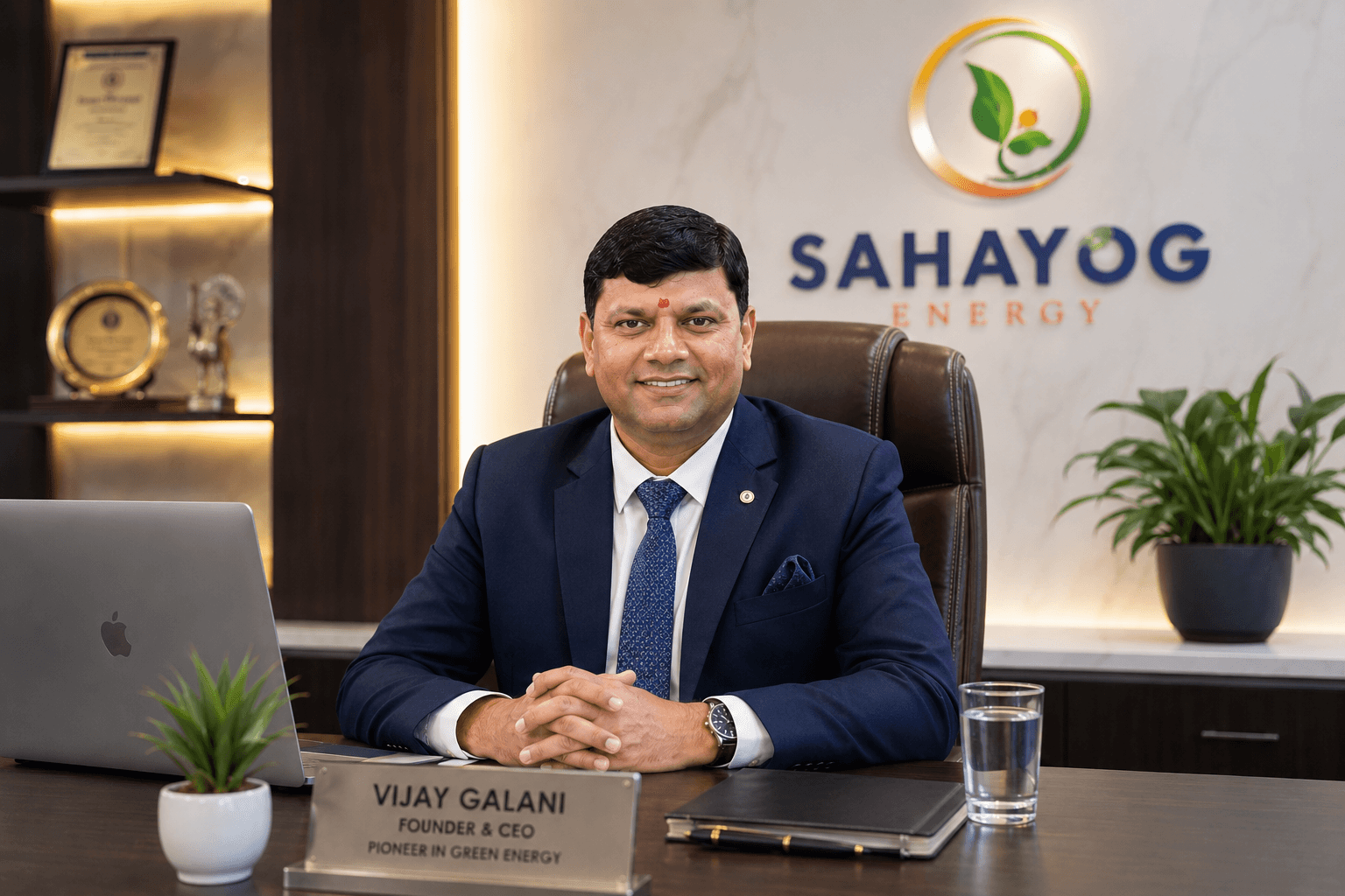 Vijay Galani — Founder & CEO, Sahayog Energy — at his Rajkot office